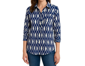 NWT J Crew Half Button Up Geometric Cotton Blouse Size Small Oversized